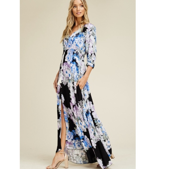 (LAST ONE) . Floral Front Slit Maxi Dress - Picture 3 of 8